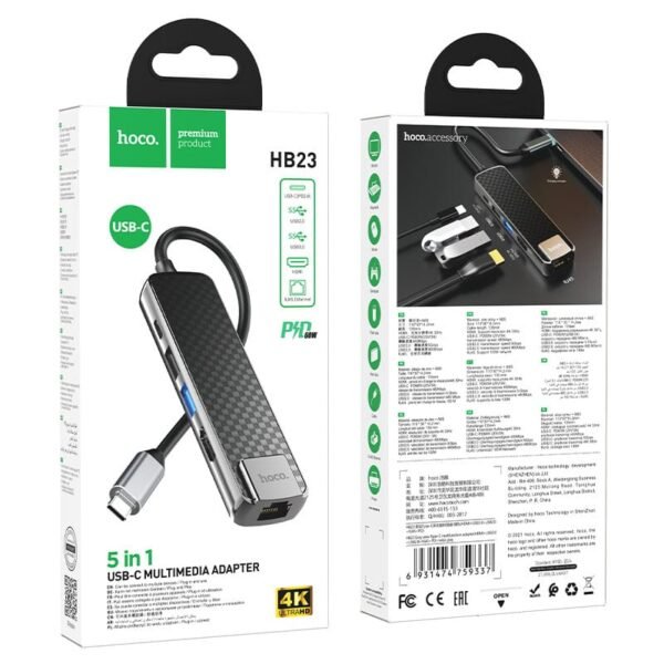 Hoco Type-C hub “HB23 Easy view” HDMI + USB3.0 + USB2.0 + RJ45 + PD