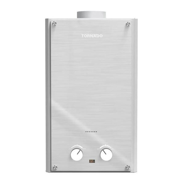 TORNADO Gas Water Heater 10 Liter, Digital, Natural Gas, Glass Silver GHE-10MP-GS