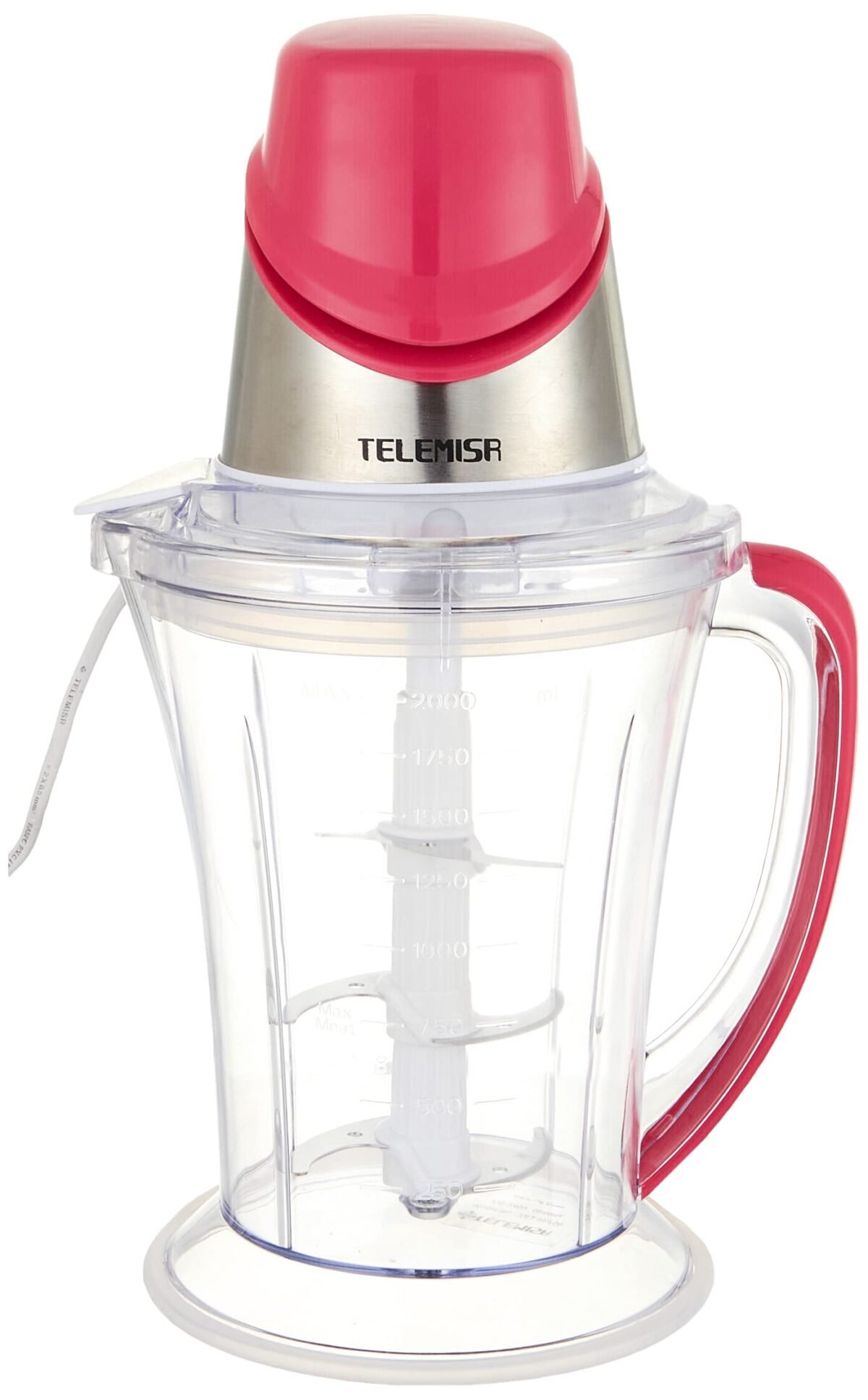 Telemisr - meat chopper - pink color + vegetables and fruits chopper + 2 liter beaker + ice crushers + drinks preparation + triple stainless steel knife - taj-10-750 - Image 1